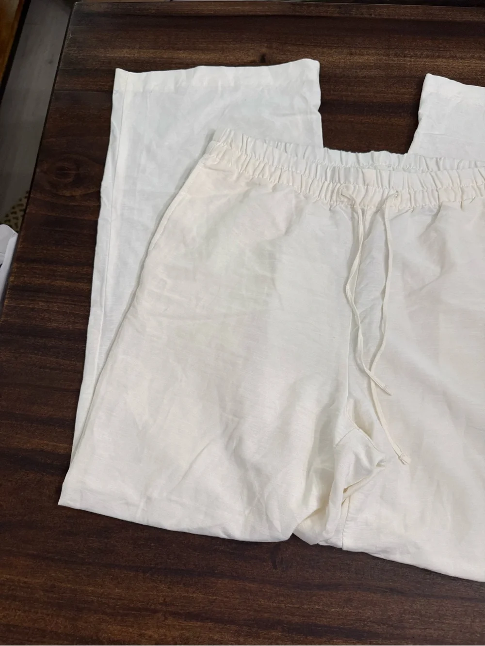 H&M Wide Leg Drawstring Pants in Cream
